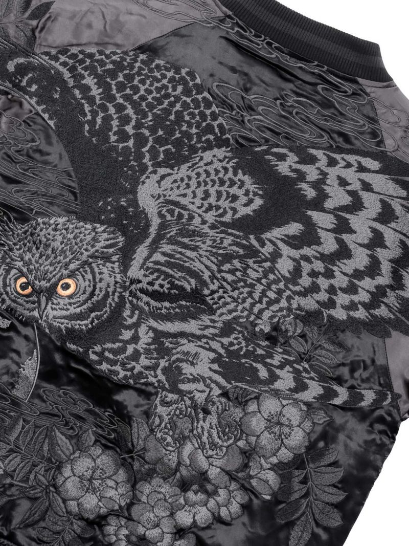【絡繰魂・漆】“漆の梟”総刺繍リバーシブルスカジャン
