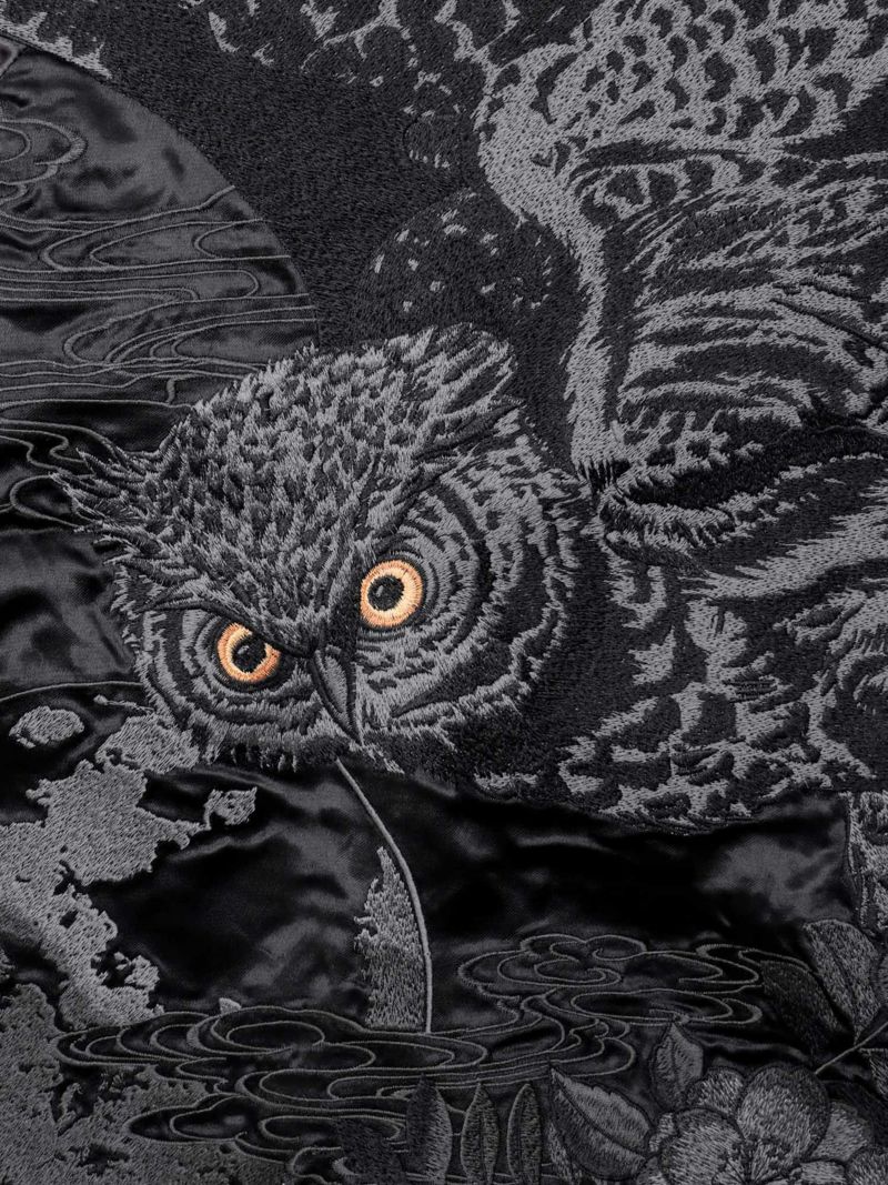 【絡繰魂・漆】“漆の梟”総刺繍リバーシブルスカジャン