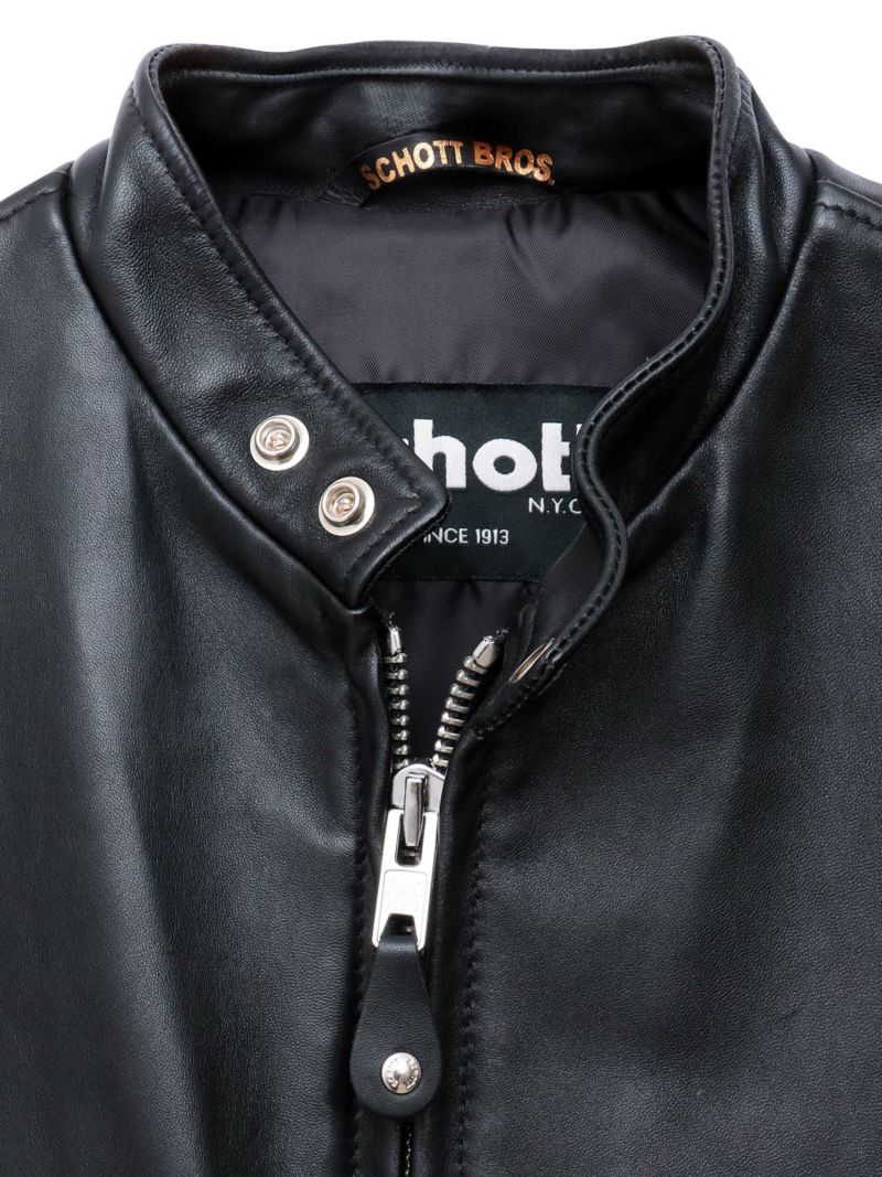 【Schott】ENGLISH LETTER PRINT LEATHER SINGLE RIDERS JACKET〔LIMITED〕