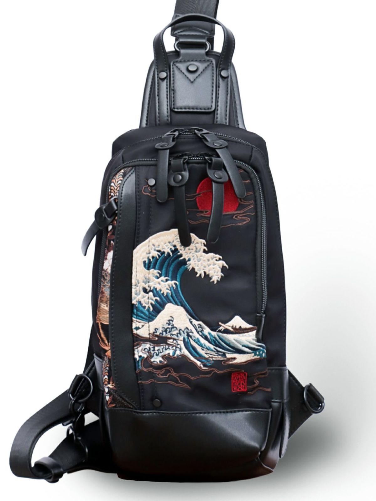 【絡繰魂】“龍神/荒波”総刺繍 金襴切り替えボディバッグ