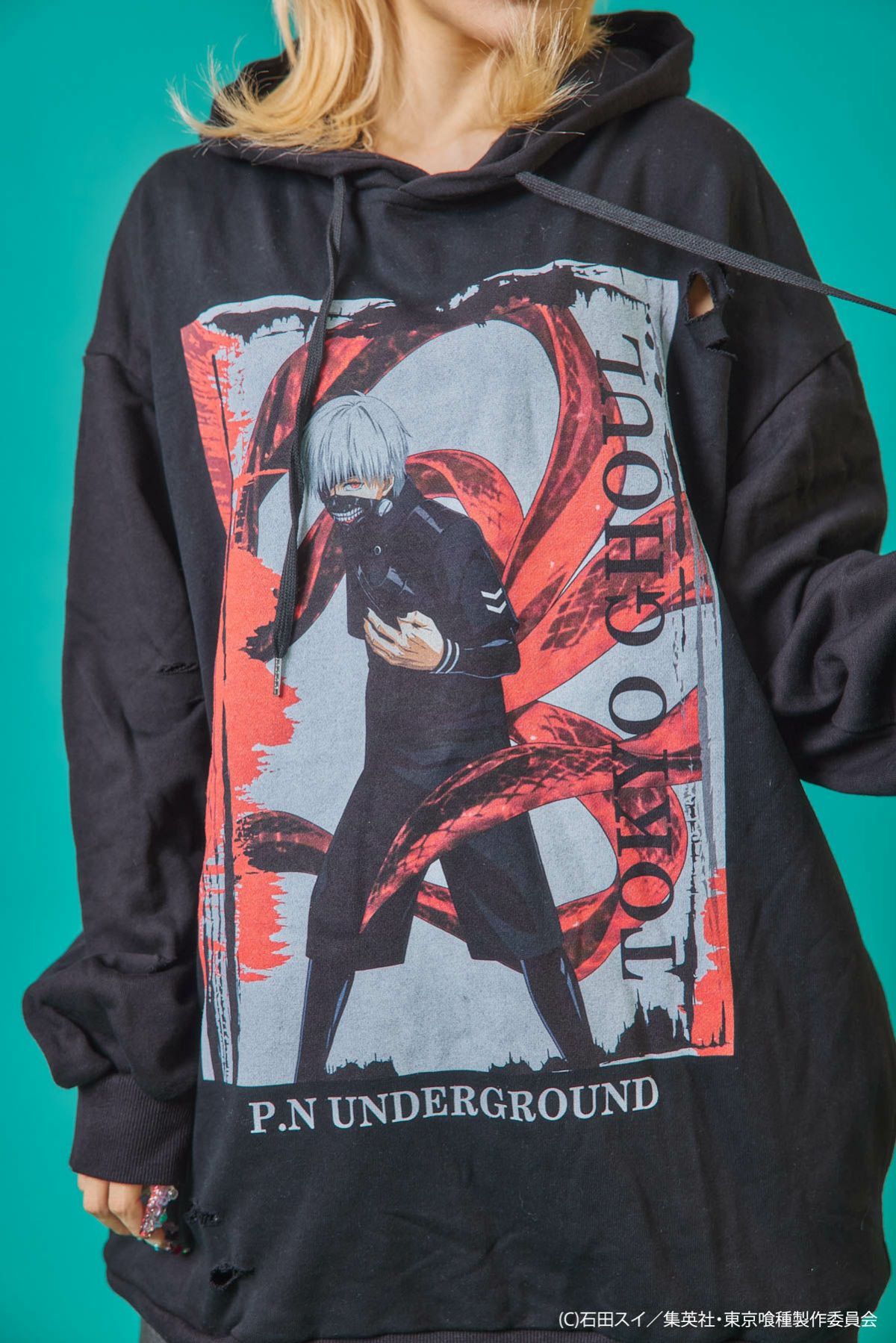 【P.N UNDERGROUND×東京喰種】“金木研”ダメージプルパーカー