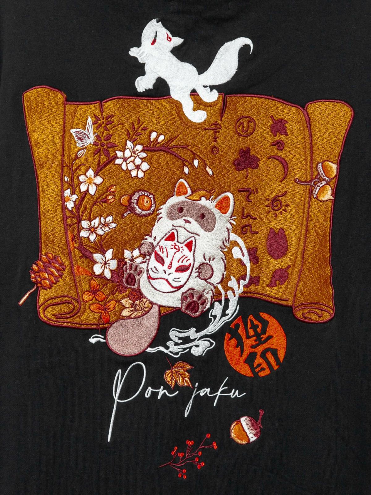 【今昔 -KON-JAKU-】“狐に化ける秘伝の書”総刺繍 半袖プルパーカー