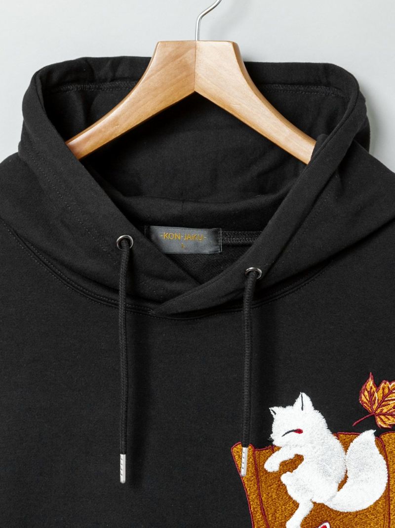 【今昔 -KON-JAKU-】“狐に化ける秘伝の書”総刺繍 半袖プルパーカー