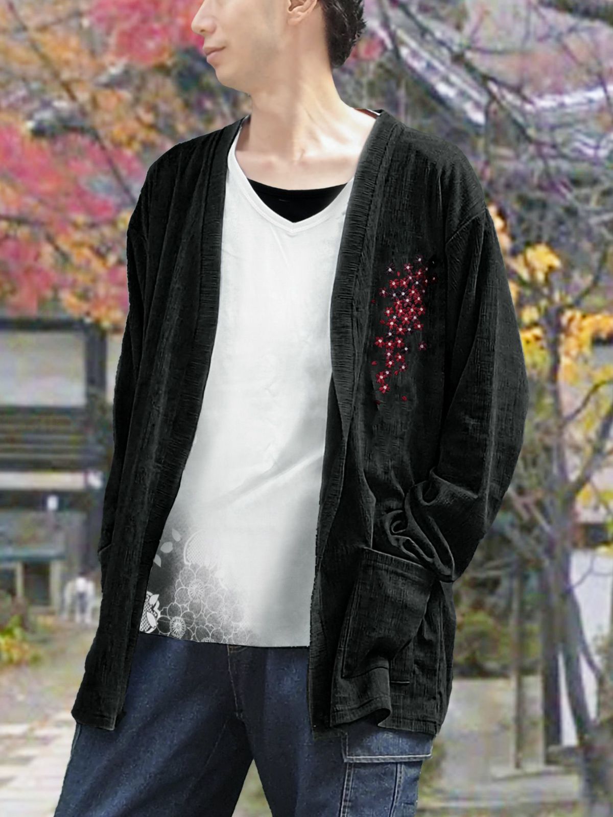 【雅結】桜刺繍カーディガン×Tシャツセット