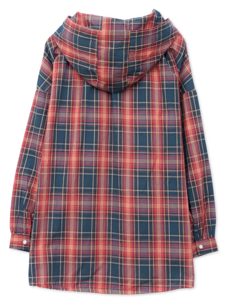 【雅結】桜刺繍 フード付きチェックシャツアウター