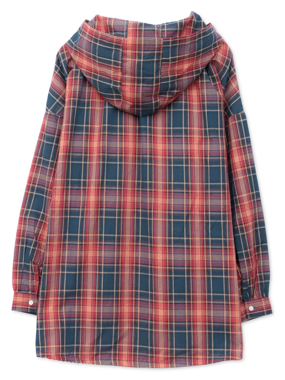 【雅結】桜刺繍 フード付きチェックシャツアウター