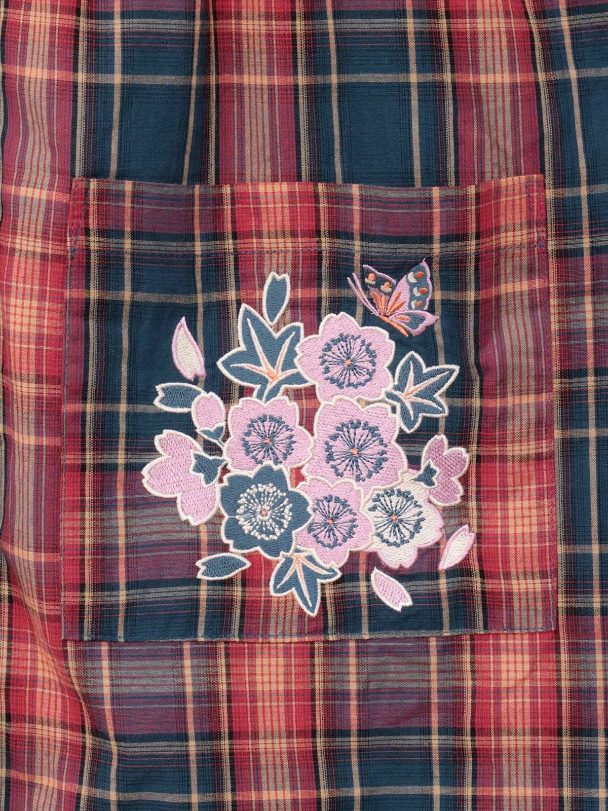 【雅結】桜刺繍 フード付きチェックシャツアウター