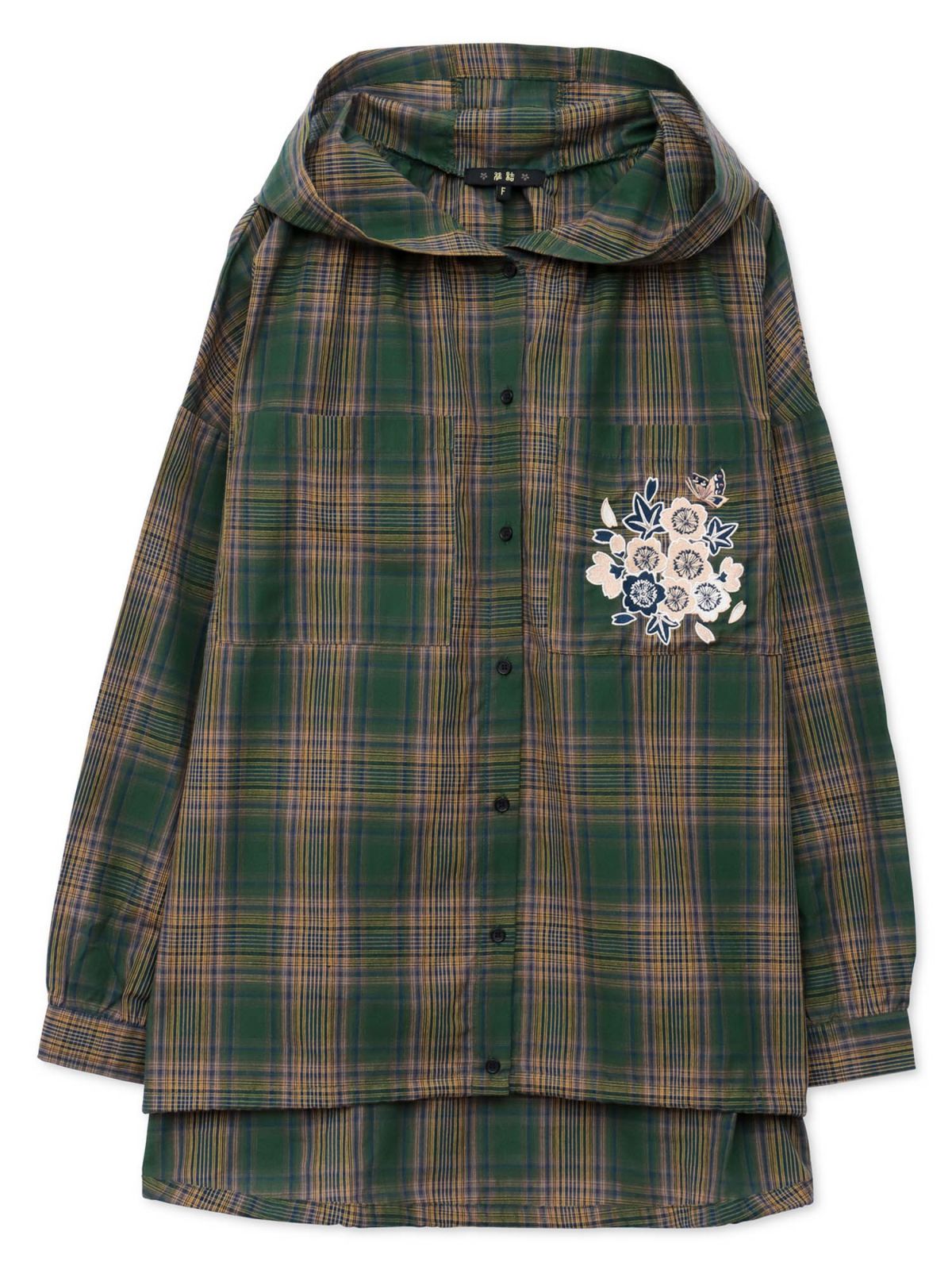 【雅結】桜刺繍 フード付きチェックシャツアウター