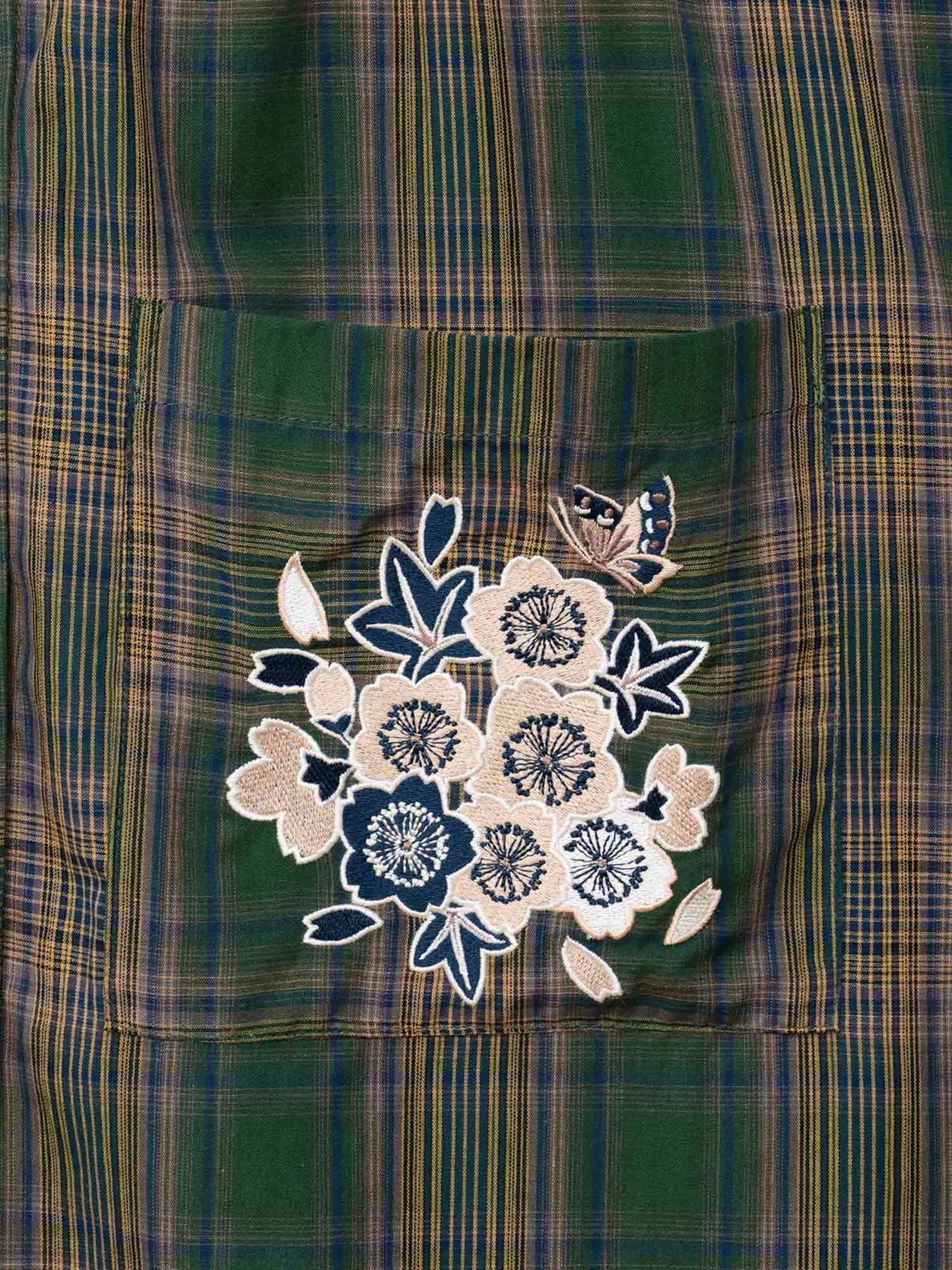 【雅結】桜刺繍 フード付きチェックシャツアウター