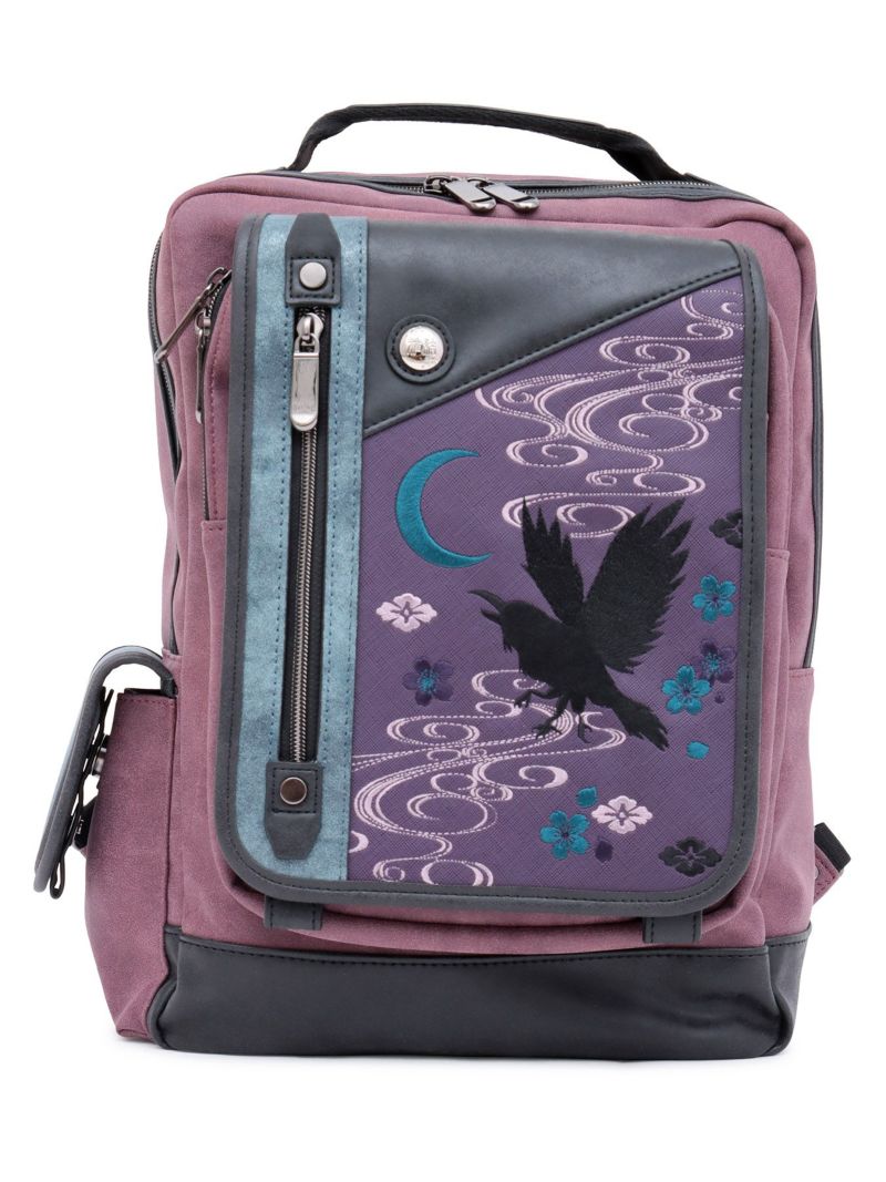 【雅結】八咫烏と桜刺繍 配色切替2WAYスクエアボディバッグ