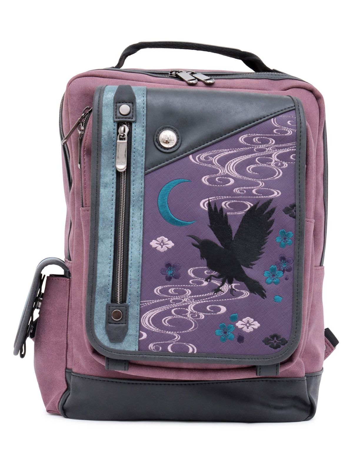 【雅結】八咫烏と桜刺繍 配色切替2WAYスクエアボディバッグ