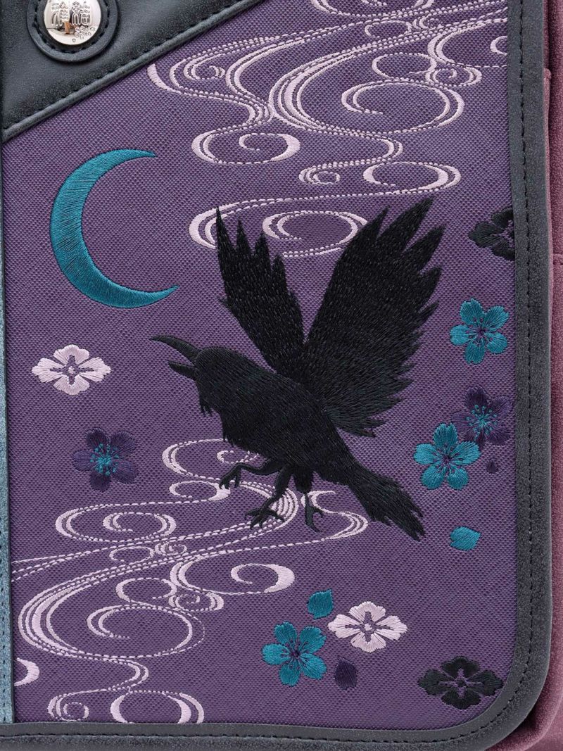 【雅結】八咫烏と桜刺繍 配色切替2WAYスクエアボディバッグ