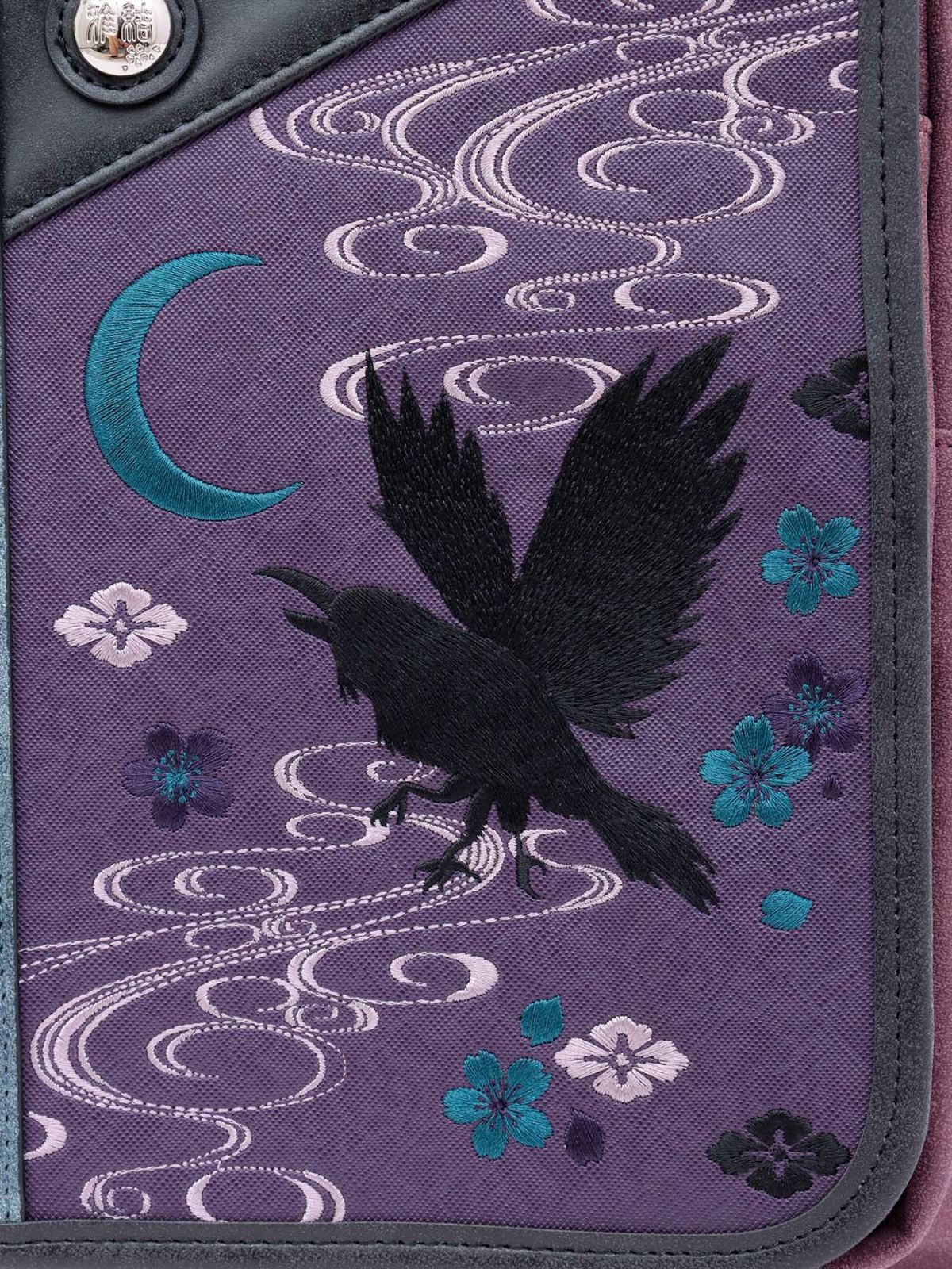 【雅結】八咫烏と桜刺繍 配色切替2WAYスクエアボディバッグ