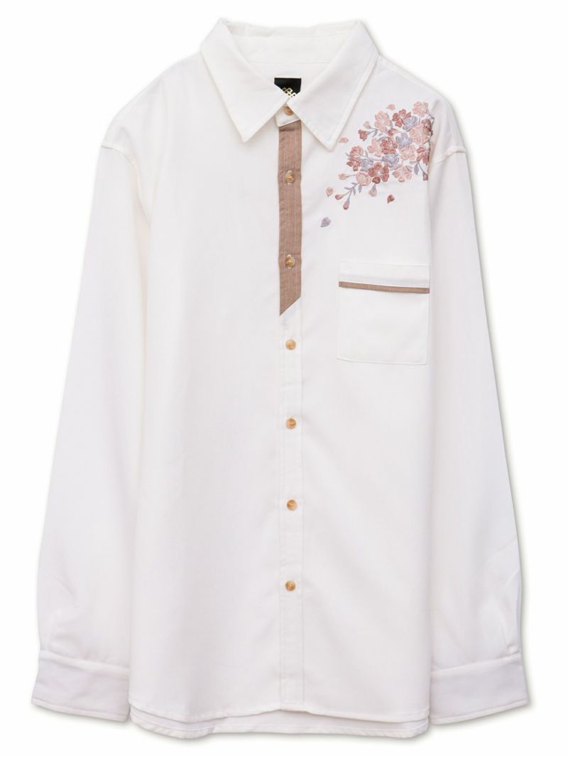 【雅結】桜刺繍 切り替えシャツ