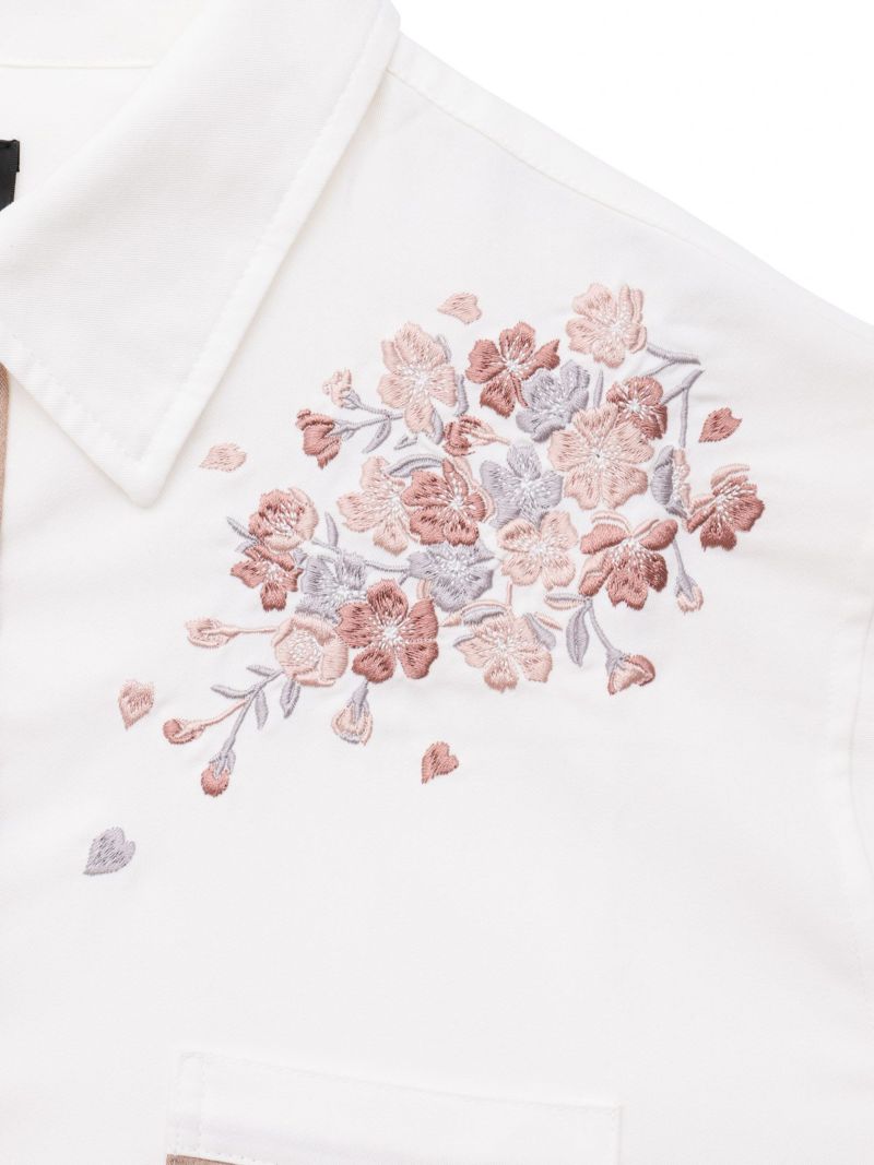 【雅結】桜刺繍 切り替えシャツ