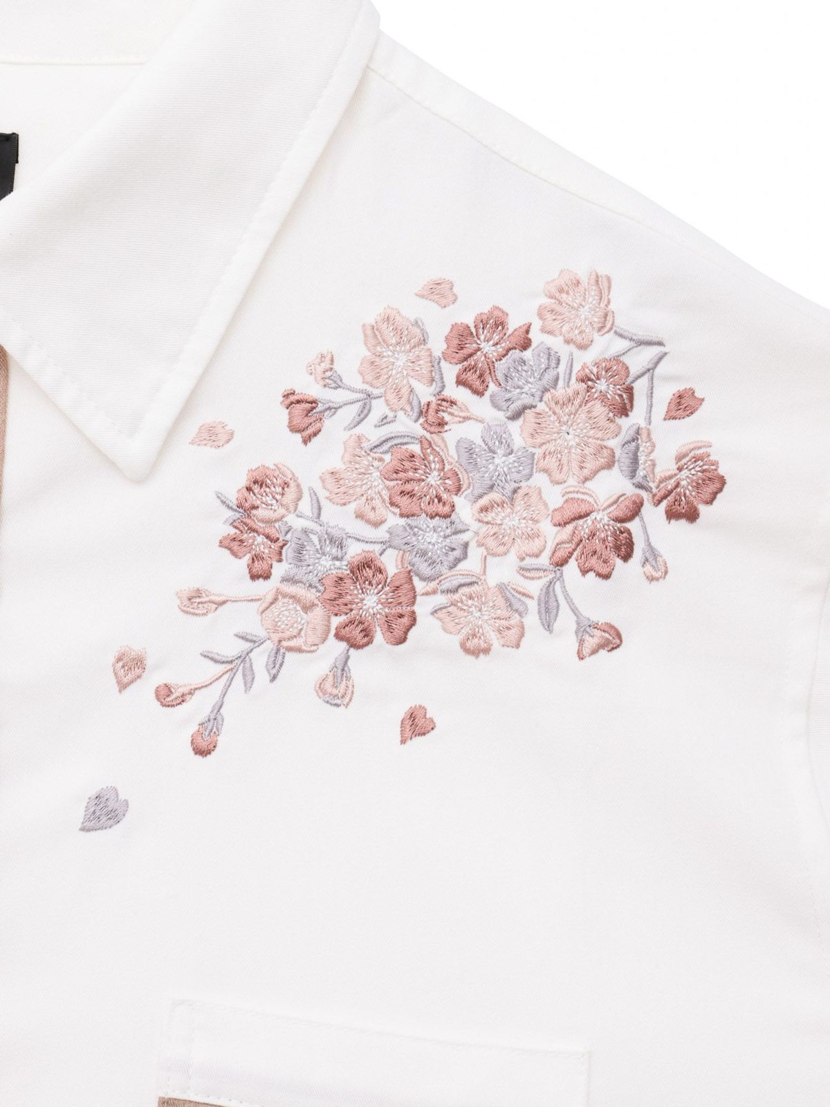 【雅結】桜刺繍 切り替えシャツ