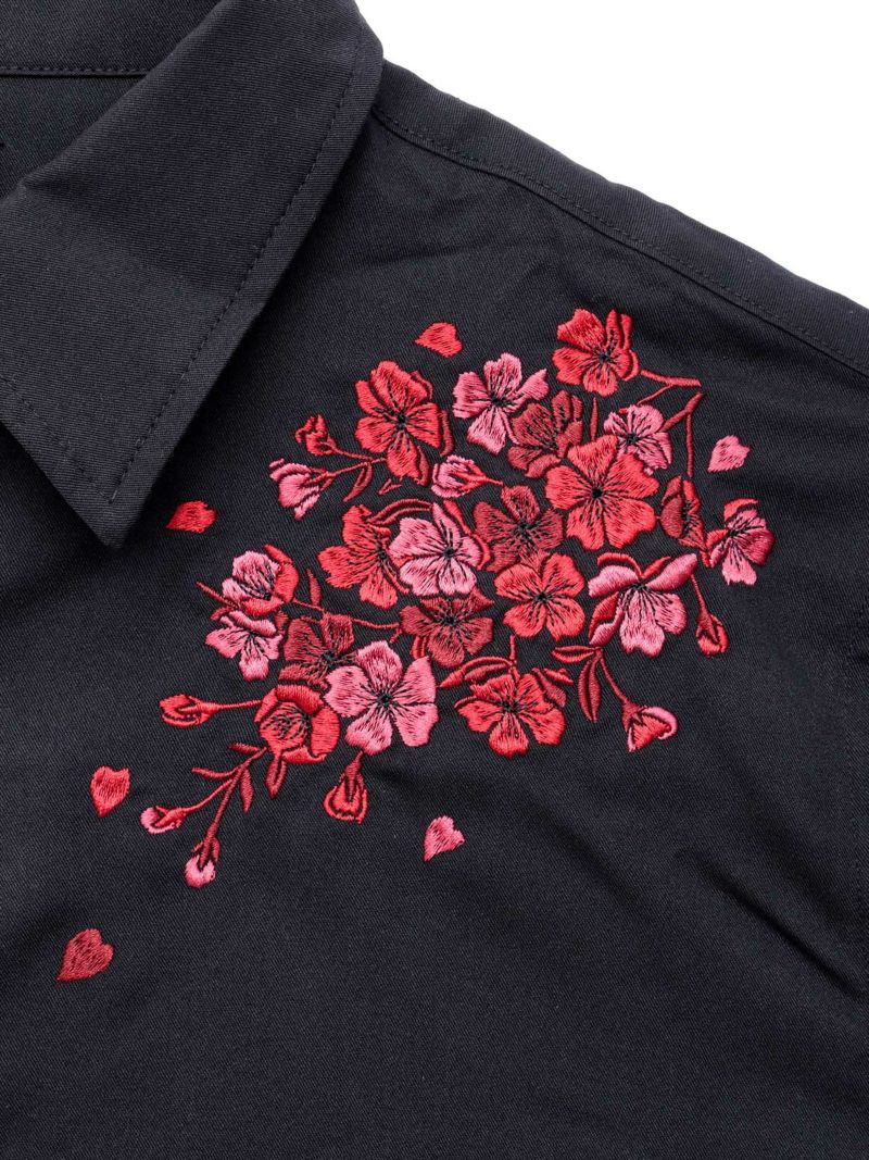 【雅結】桜刺繍 切り替えシャツ