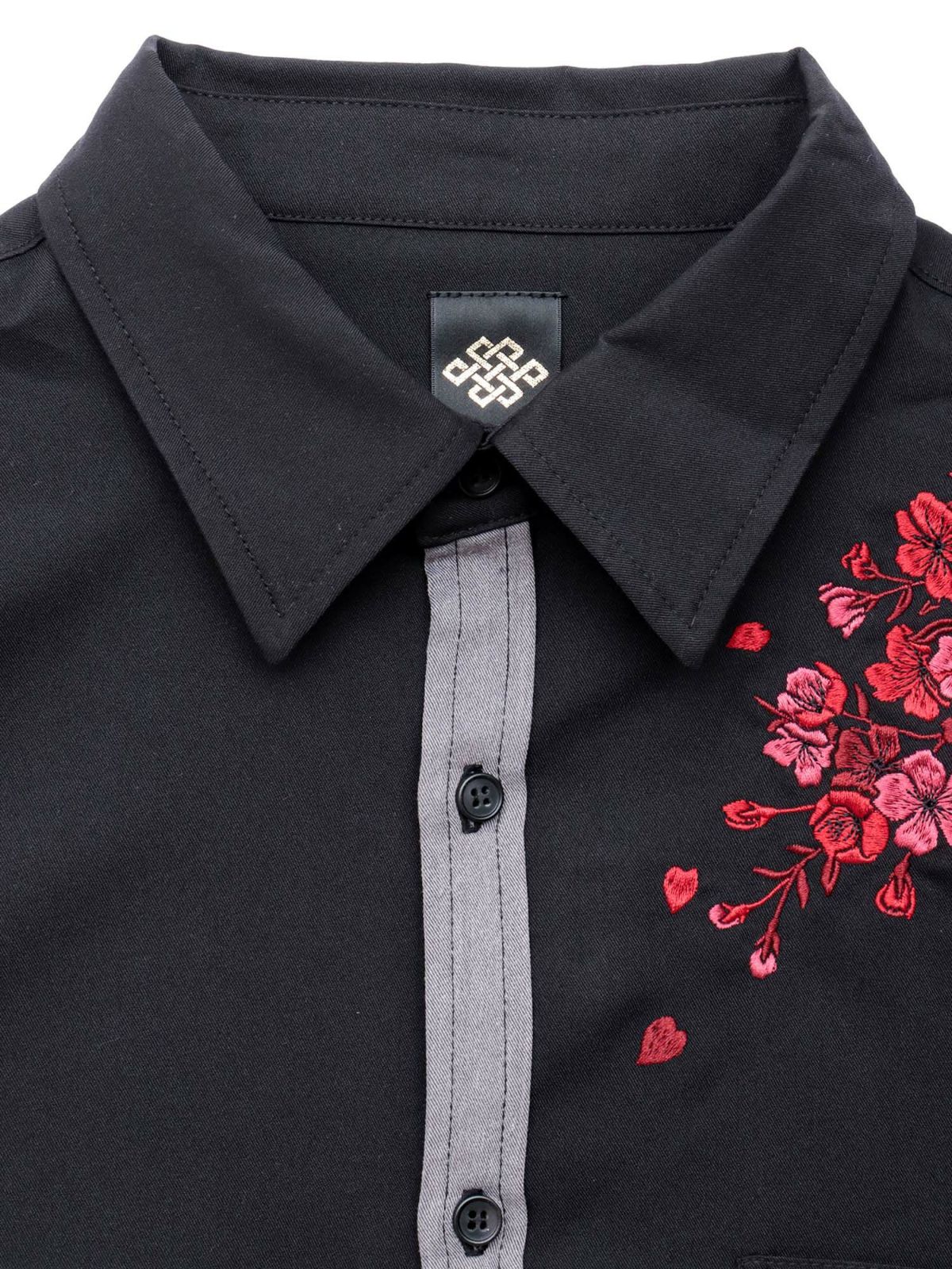 【雅結】桜刺繍 切り替えシャツ