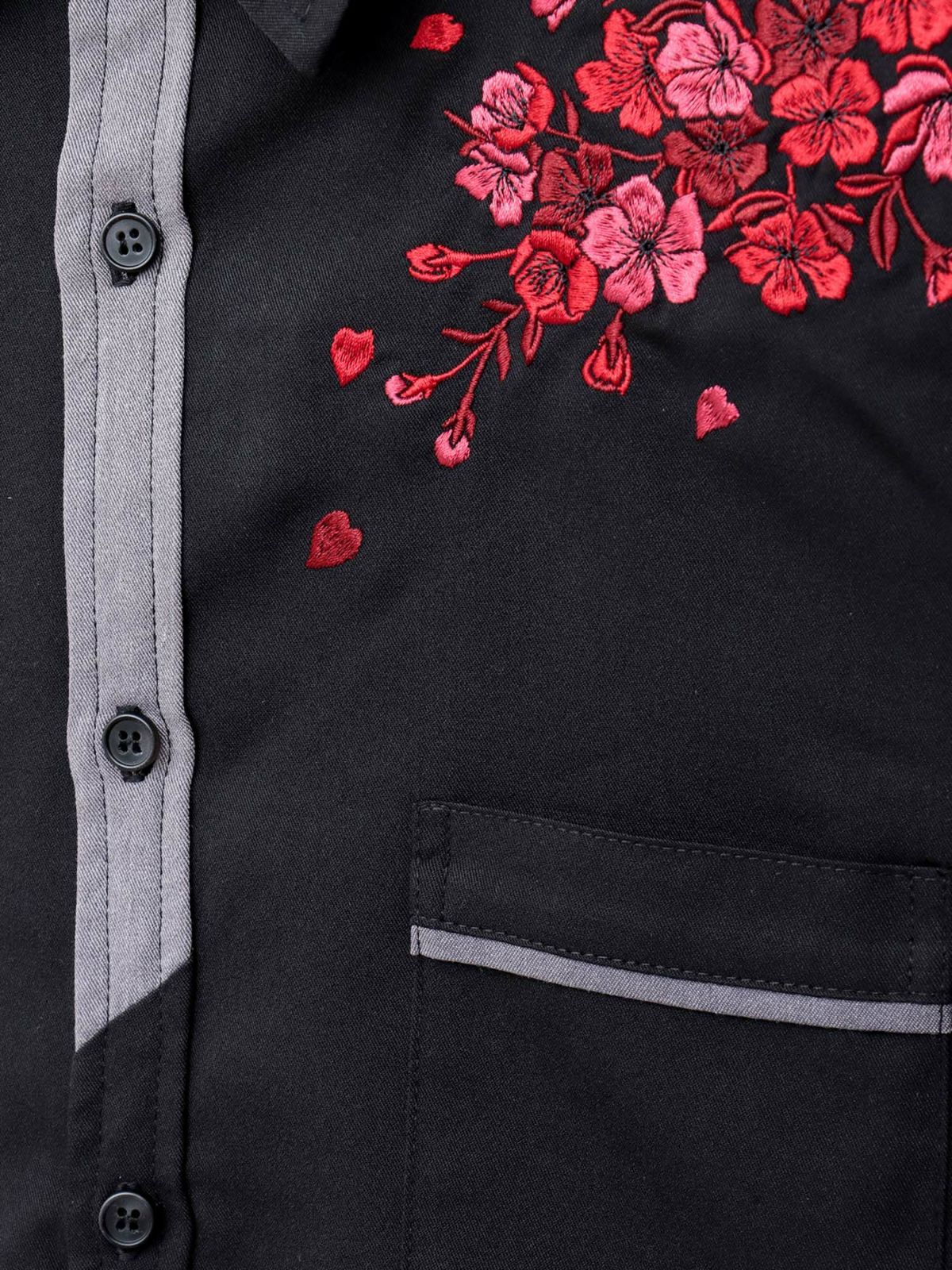 【雅結】桜刺繍 切り替えシャツ