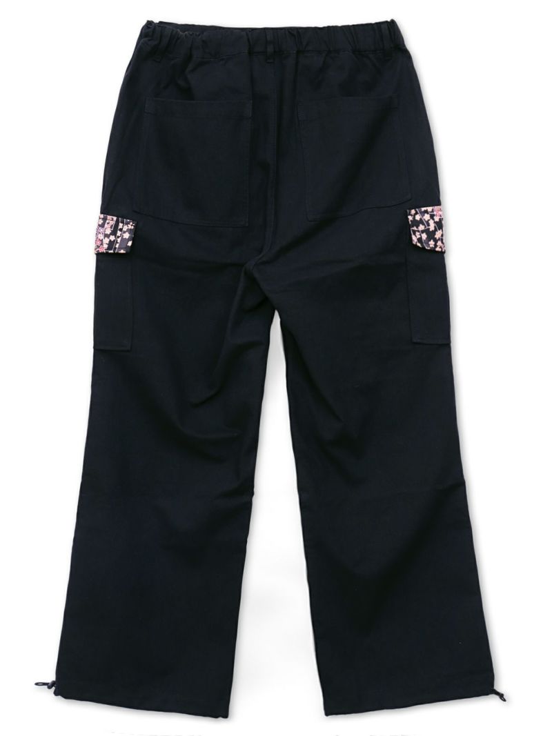 【雅結】桜刺繍ちりめん切替ダックカーゴパンツ