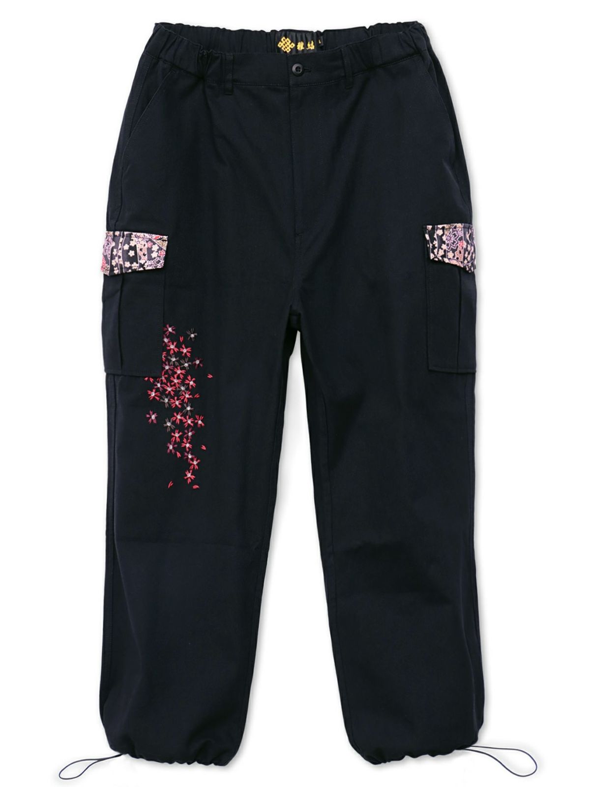 【雅結】桜刺繍ちりめん切替ダックカーゴパンツ