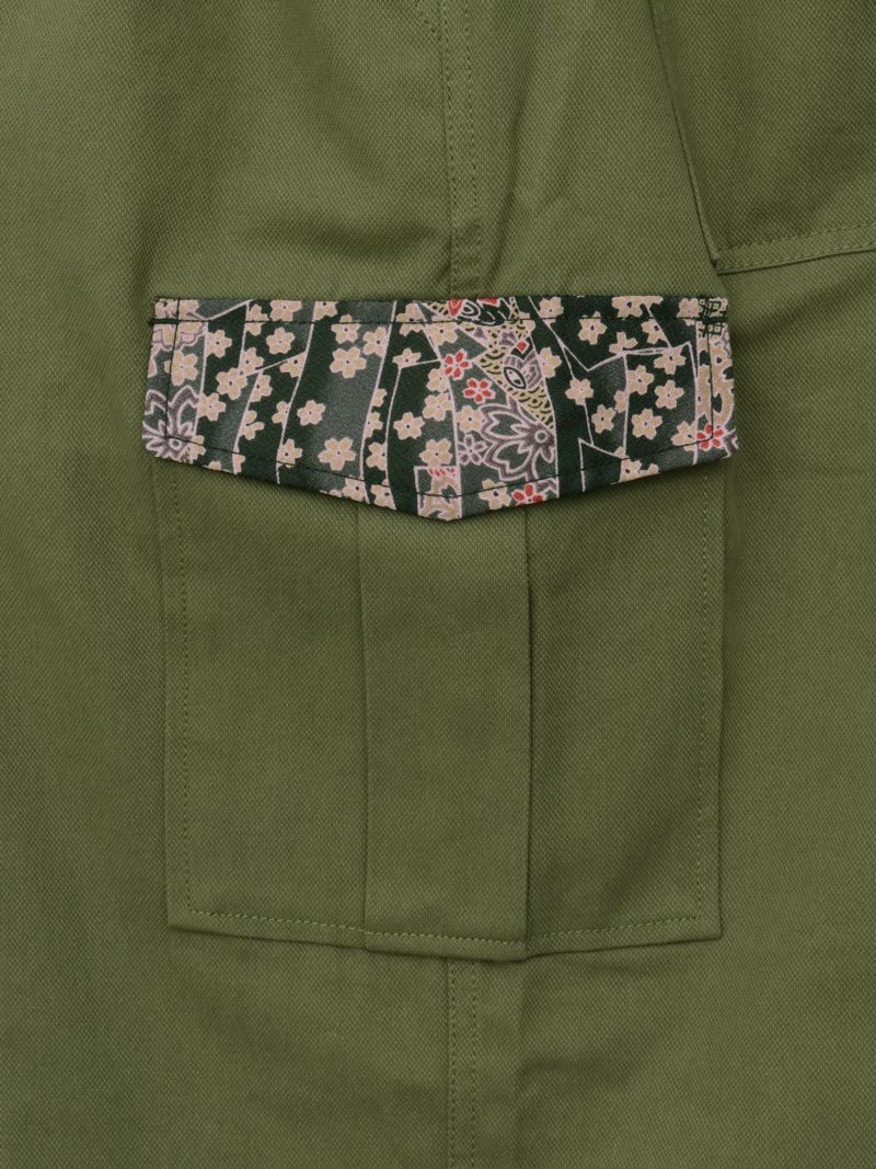 【雅結】桜刺繍ちりめん切替ダックカーゴパンツ