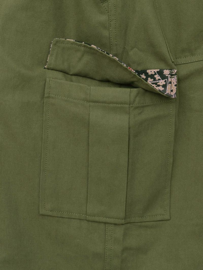 【雅結】桜刺繍ちりめん切替ダックカーゴパンツ