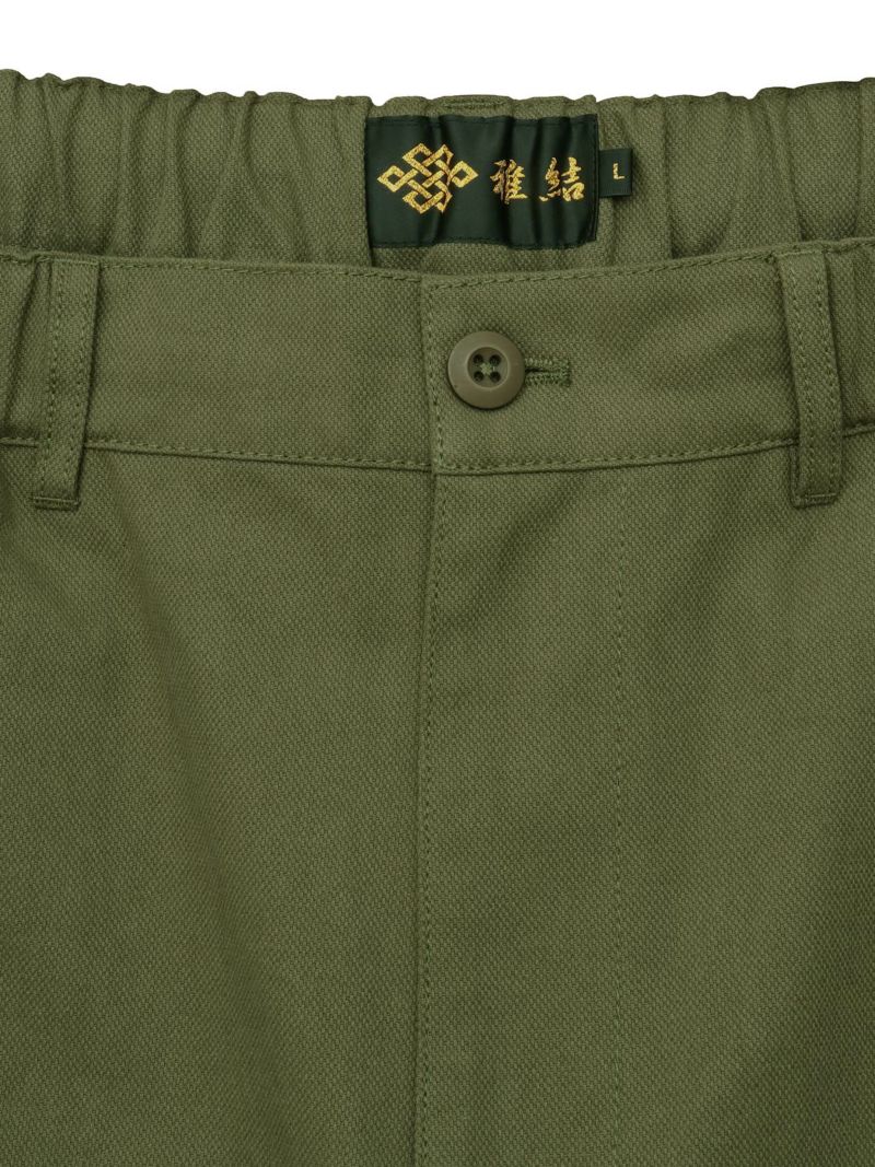 【雅結】桜刺繍ちりめん切替ダックカーゴパンツ