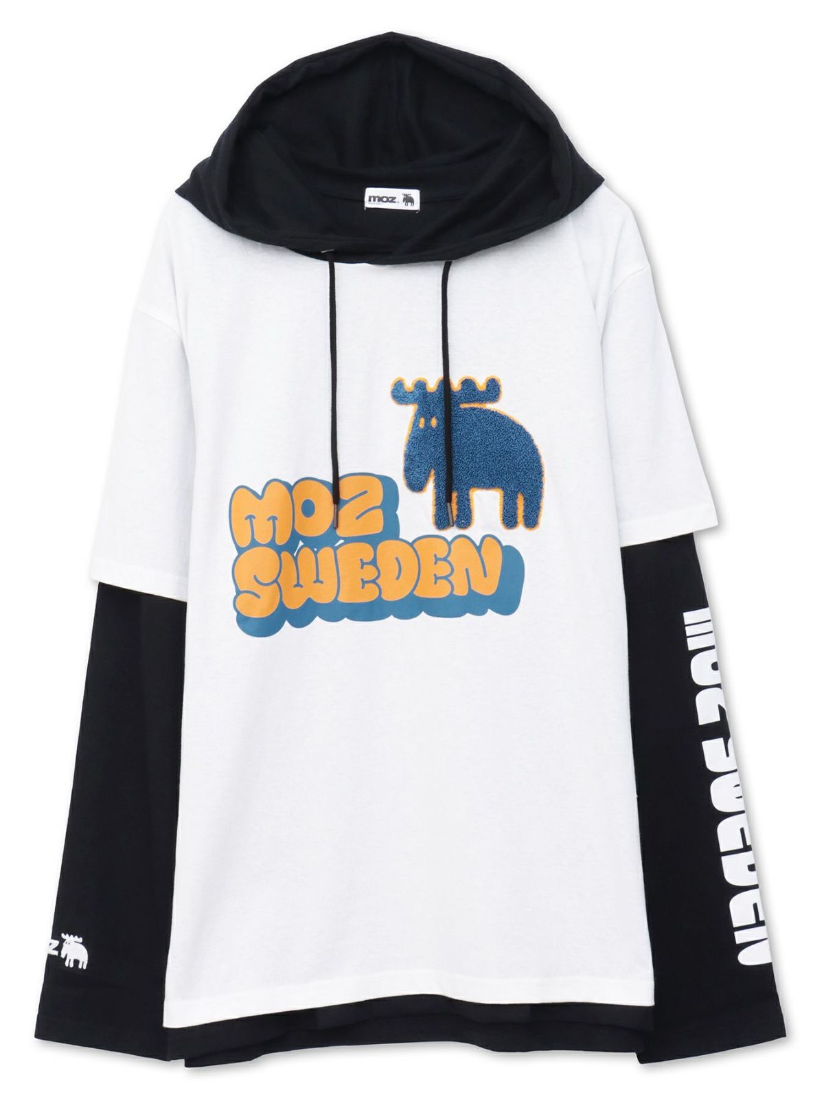  【moz】エルク サガラ刺繍入りレイヤードプルパーカー〔別注〕