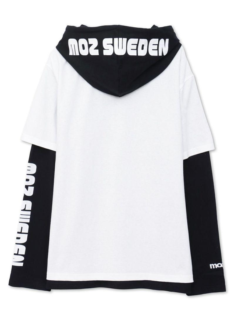  【moz】エルク サガラ刺繍入りレイヤードプルパーカー〔別注〕