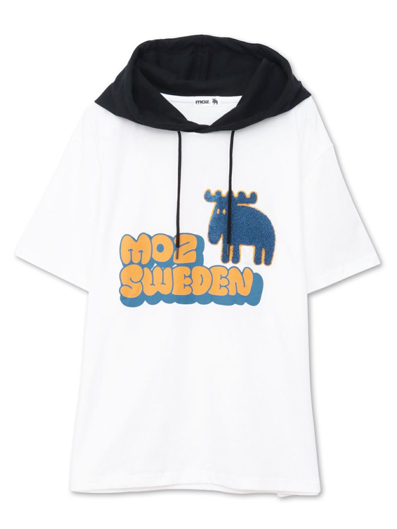  【moz】エルク サガラ刺繍入りレイヤードプルパーカー〔別注〕