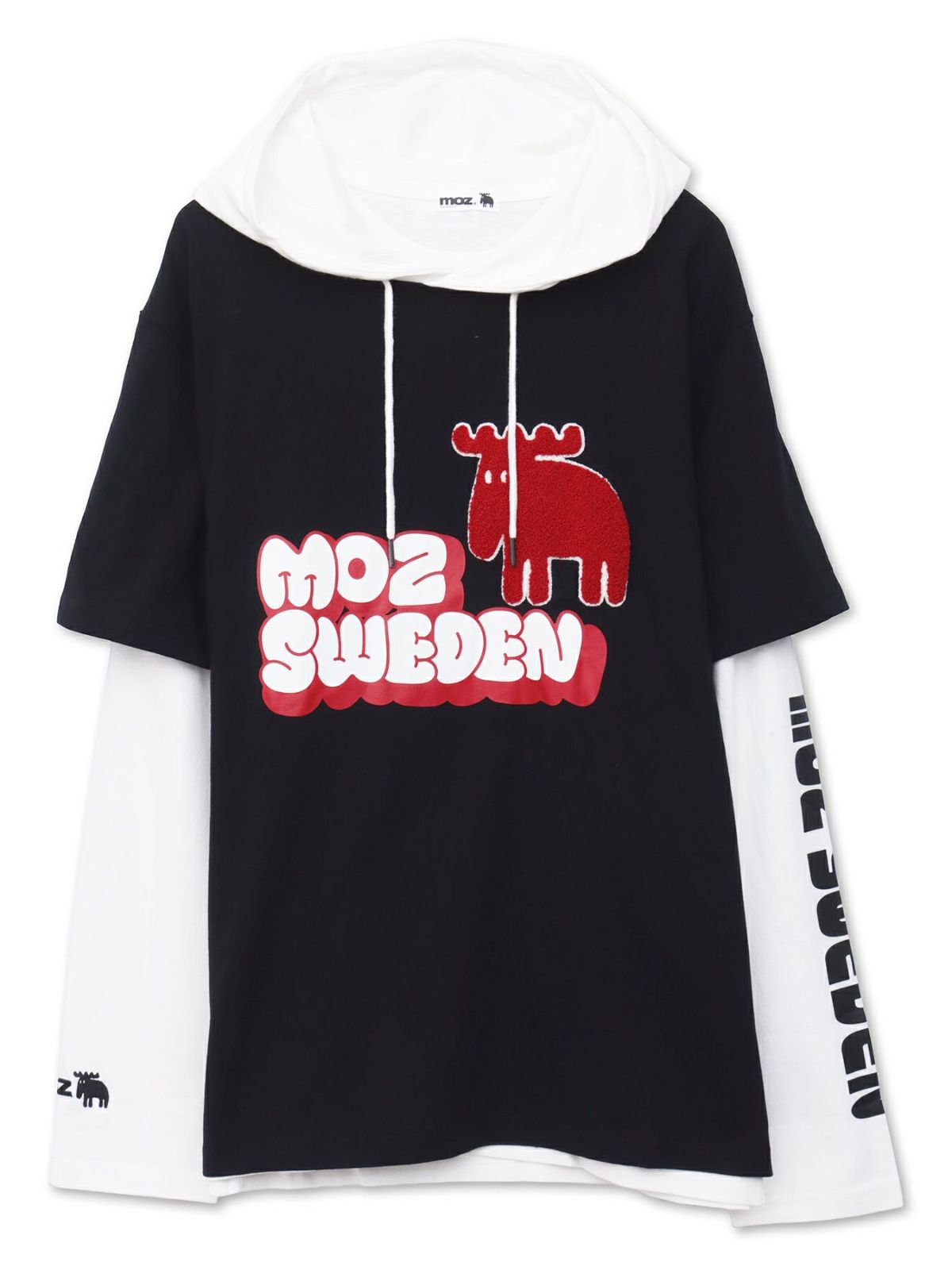  【moz】エルク サガラ刺繍入りレイヤードプルパーカー〔別注〕