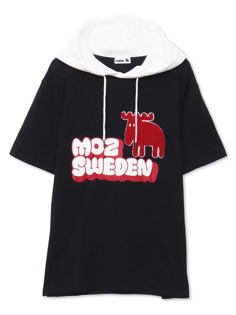 【moz】エルク サガラ刺繍入りレイヤードプルパーカー〔別注〕