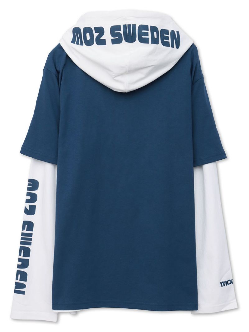  【moz】エルク サガラ刺繍入りレイヤードプルパーカー〔別注〕