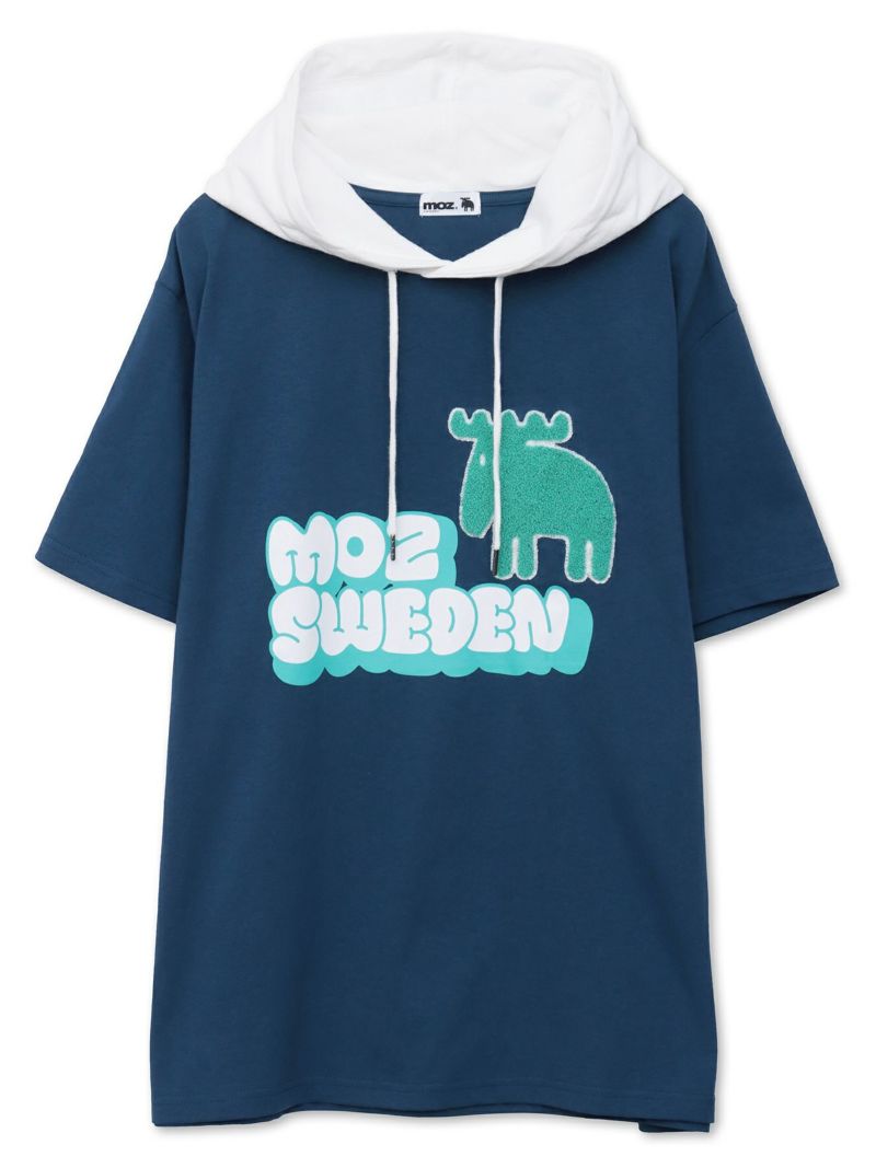  【moz】エルク サガラ刺繍入りレイヤードプルパーカー〔別注〕