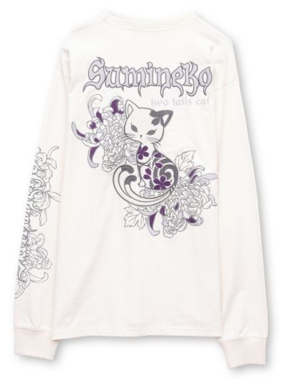 【SUMINEKO】<br>“菊と墨猫”刺繍入りロンT
