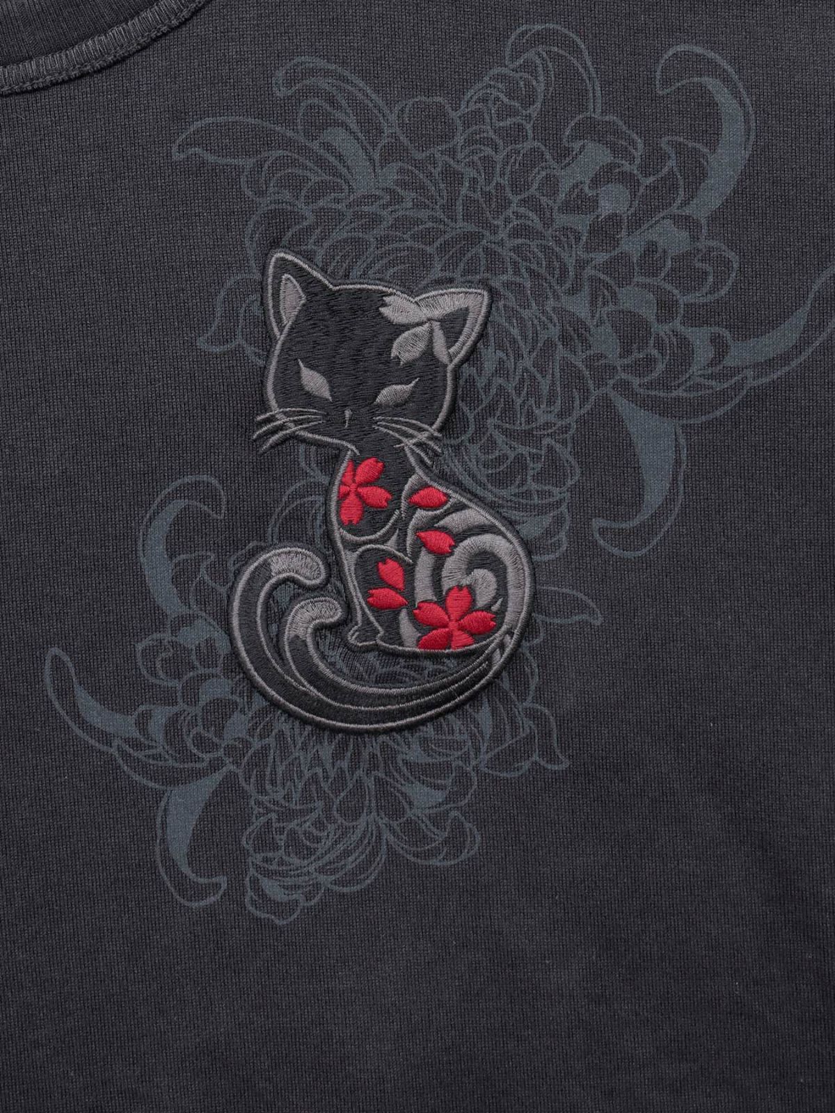 【SUMINEKO】“菊と墨猫”刺繍入りロン