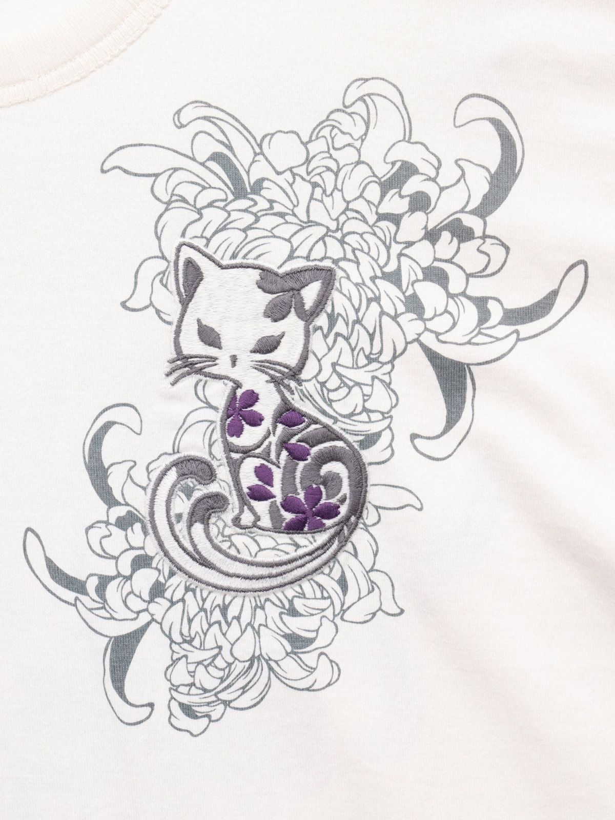 【SUMINEKO】“菊と墨猫”刺繍入りロン