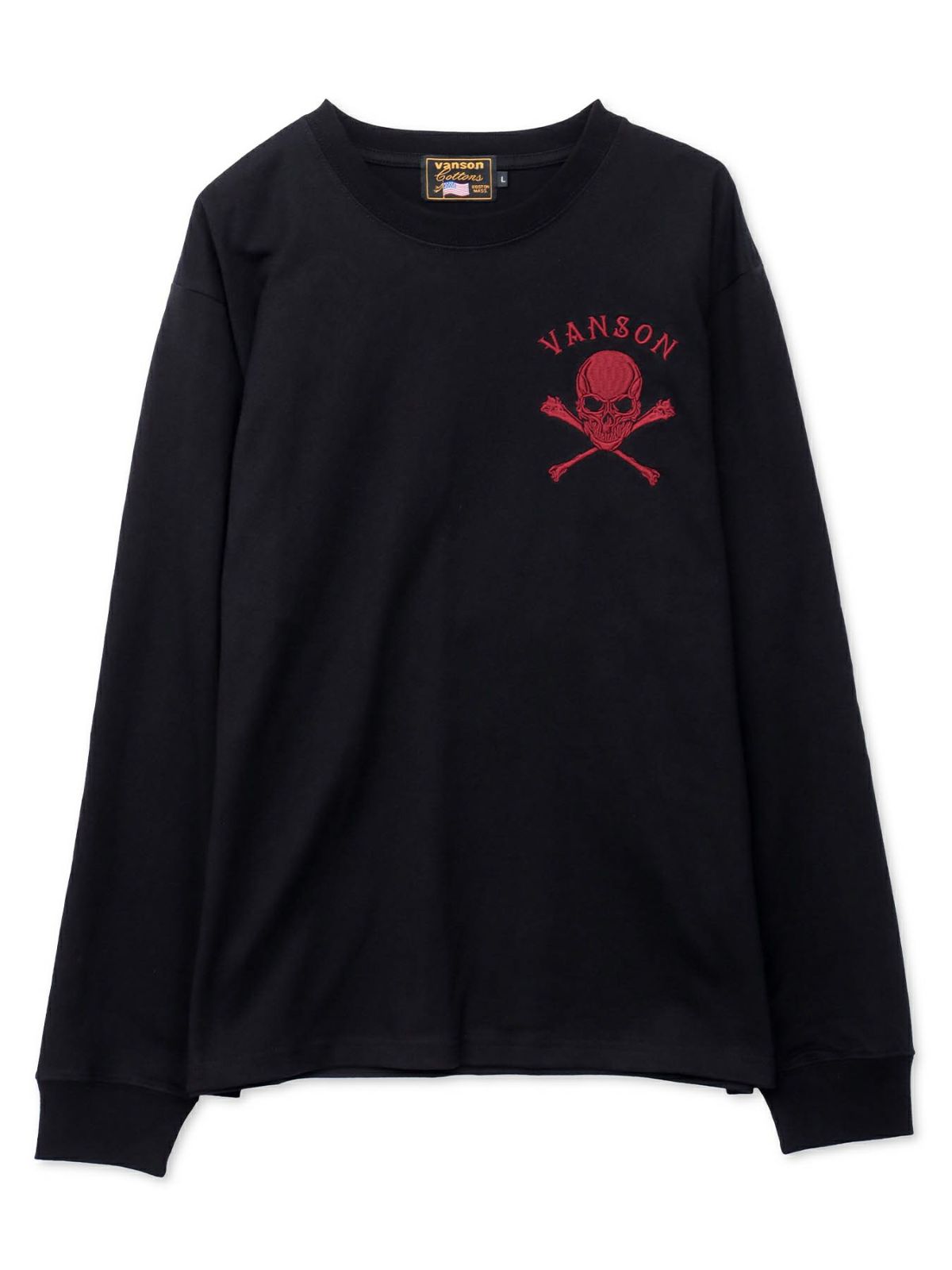 【VANSON】“パッチレススカル”刺繍入りロンT