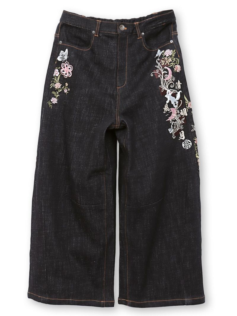 【今昔 -KON-JAKU-】“清明風月”総刺繍ワイドデニムパンツ