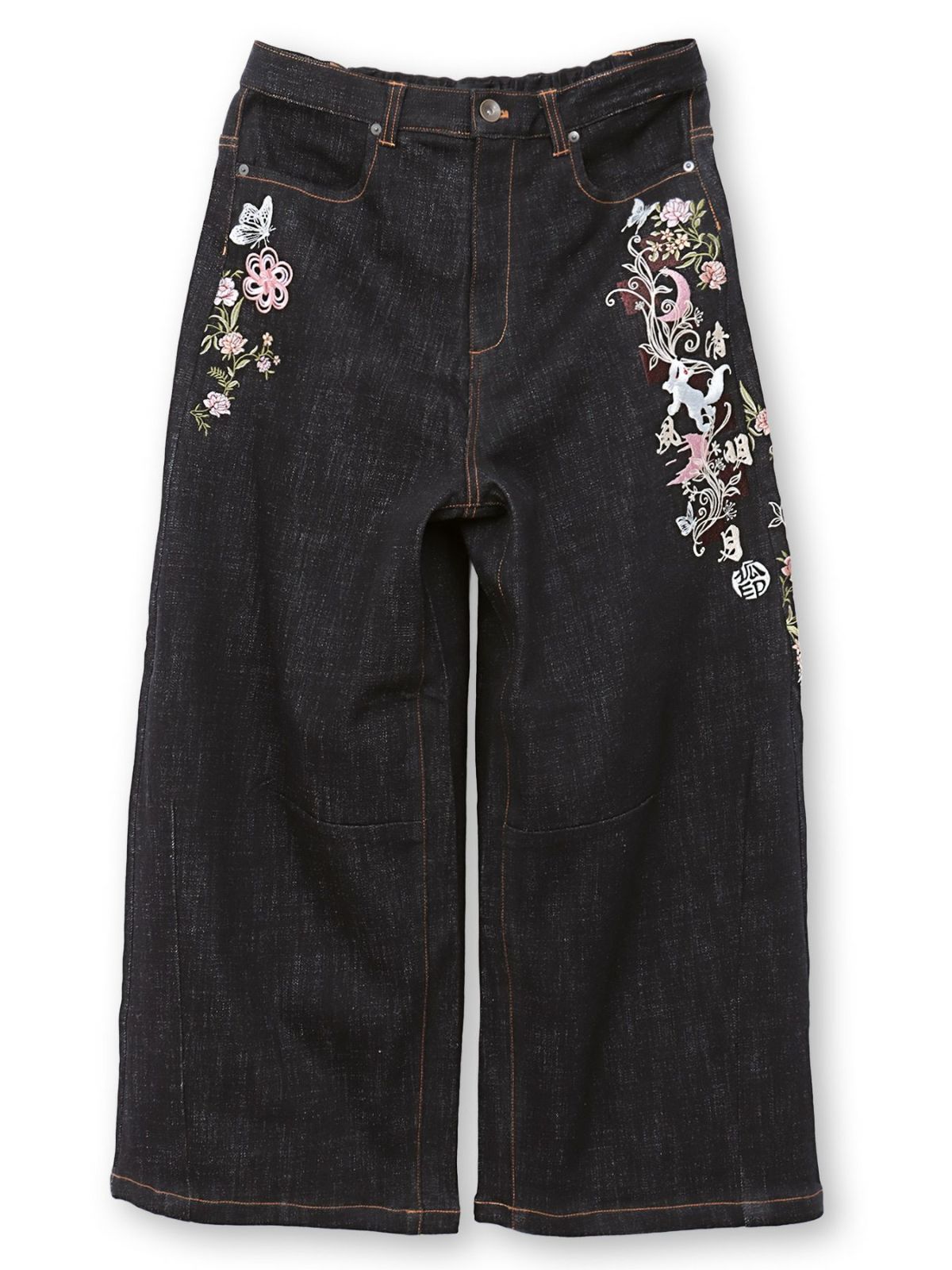 【今昔 -KON-JAKU-】“清明風月”総刺繍ワイドデニムパンツ