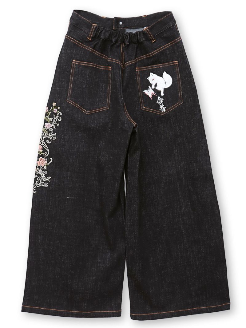 【今昔 -KON-JAKU-】“清明風月”総刺繍ワイドデニムパンツ