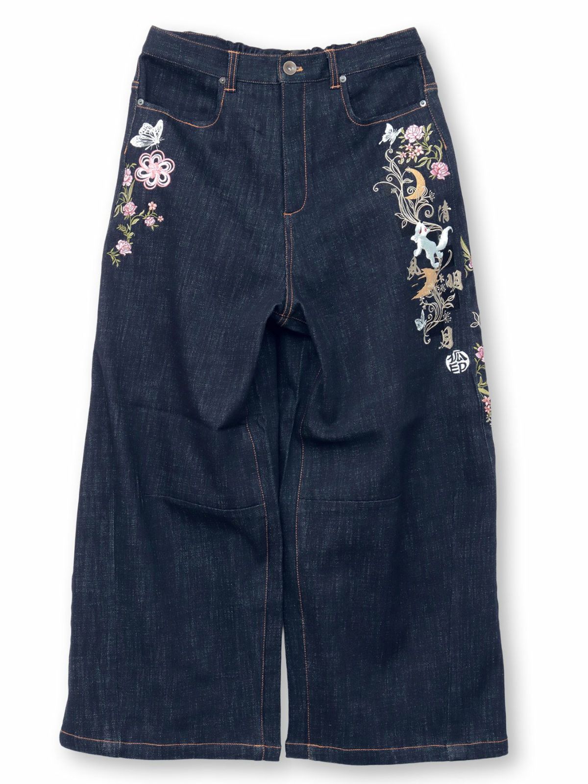 【今昔 -KON-JAKU-】“清明風月”総刺繍ワイドデニムパンツ