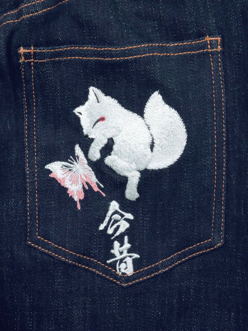 【今昔 -KON-JAKU-】“清明風月”総刺繍ワイドデニムパンツ