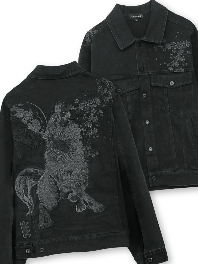 【絡繰魂・漆】“闇と狼”総刺繍デニムシャツ