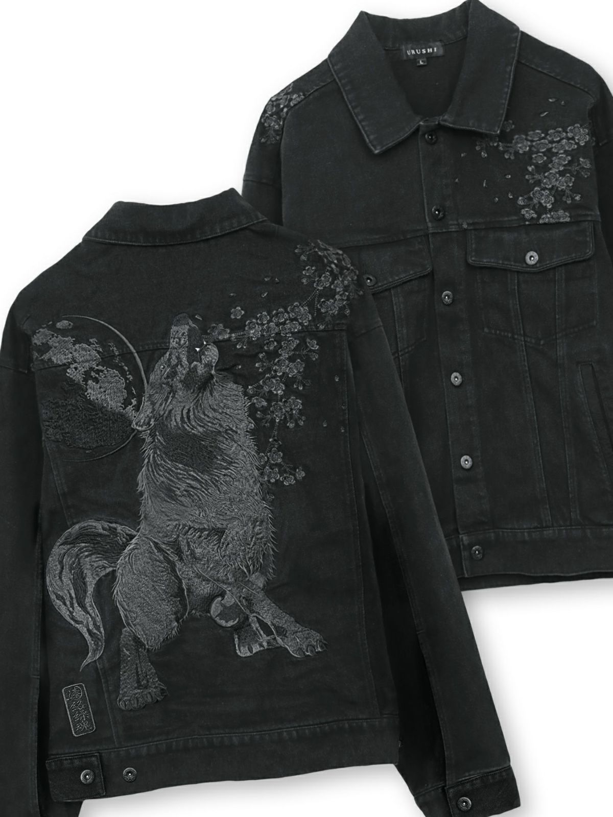 【絡繰魂・漆】“闇と狼”総刺繍デニムシャツ