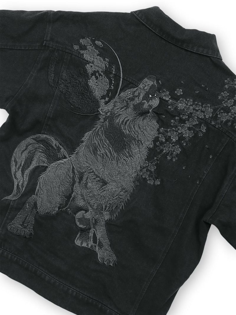 【絡繰魂・漆】“闇と狼”総刺繍デニムシャツ