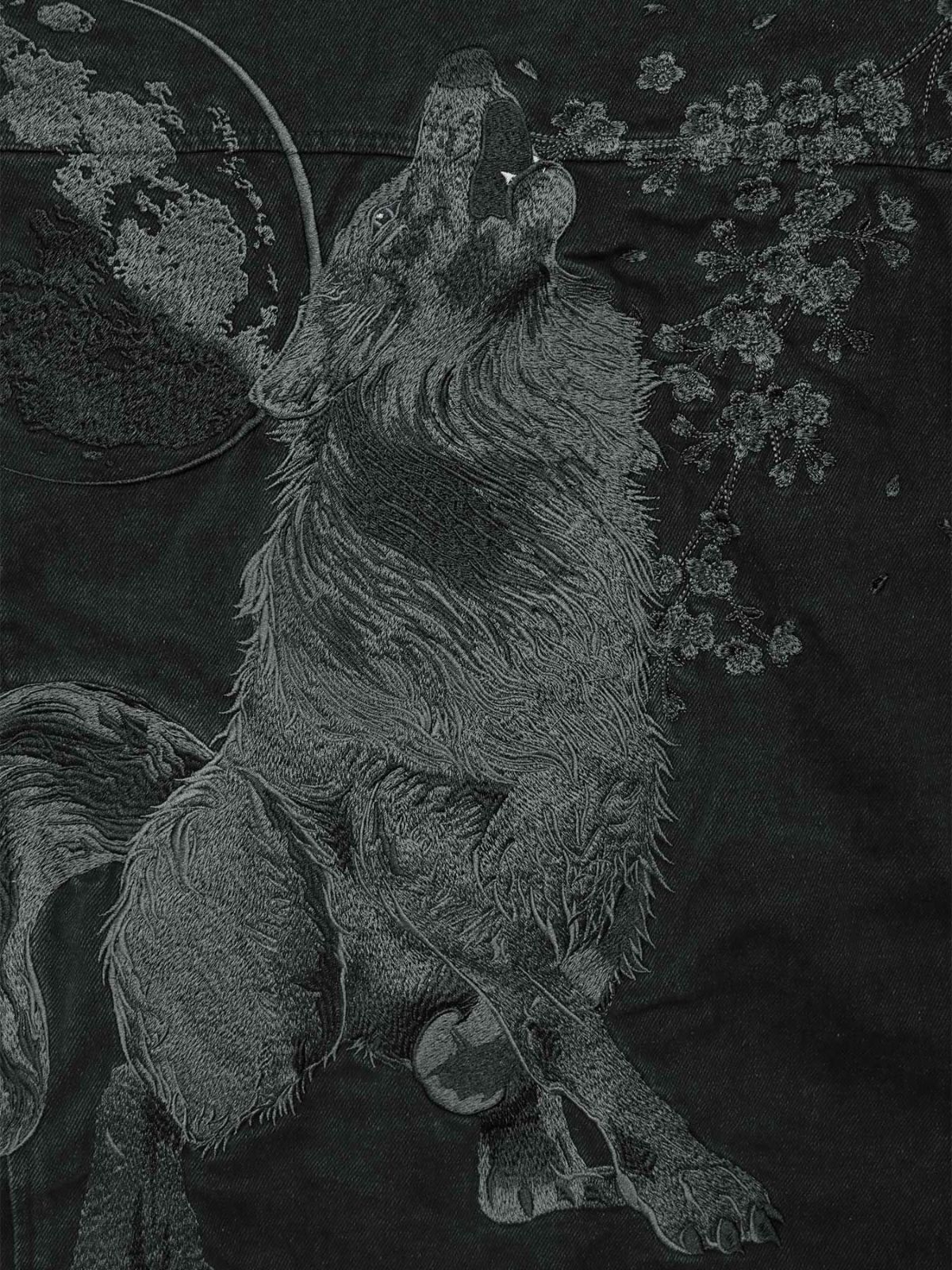 【絡繰魂・漆】“闇と狼”総刺繍デニムシャツ