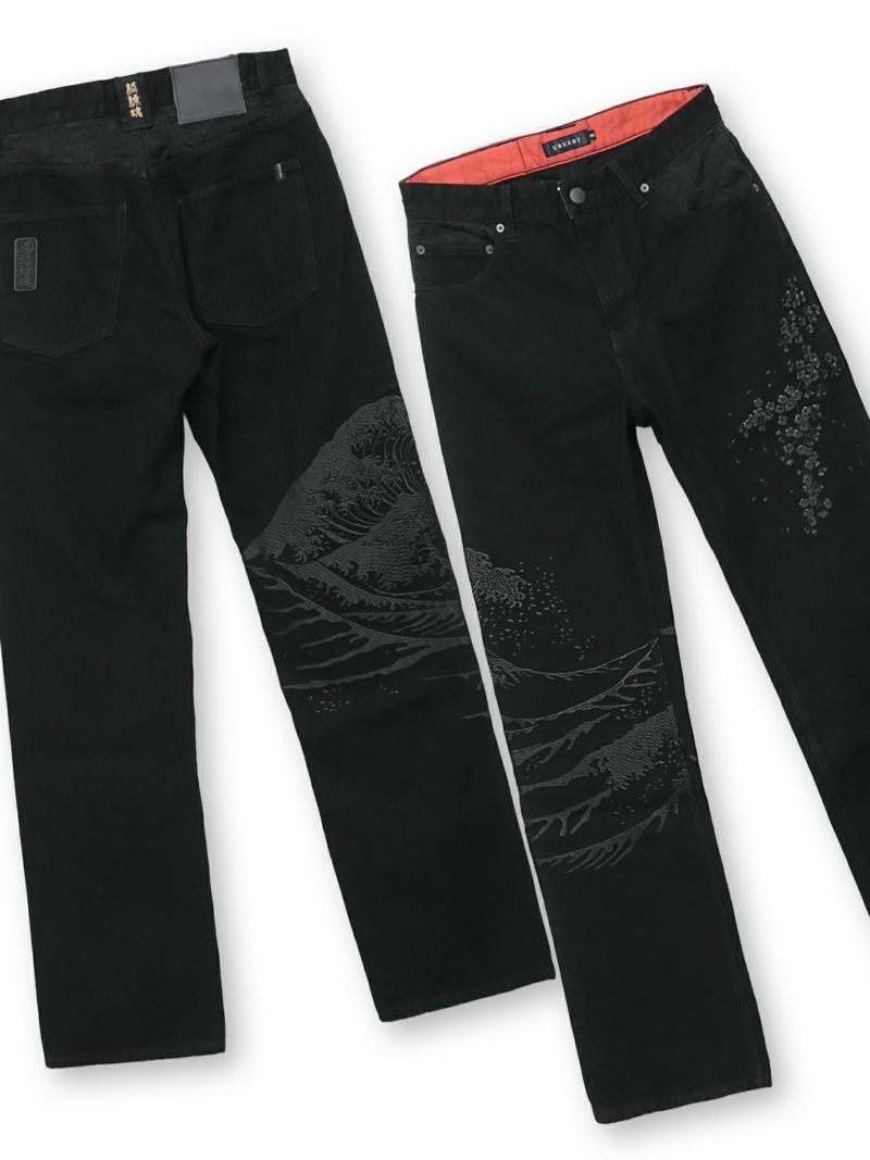 【絡繰魂・漆】“漆桜”総刺繍デニムパンツ