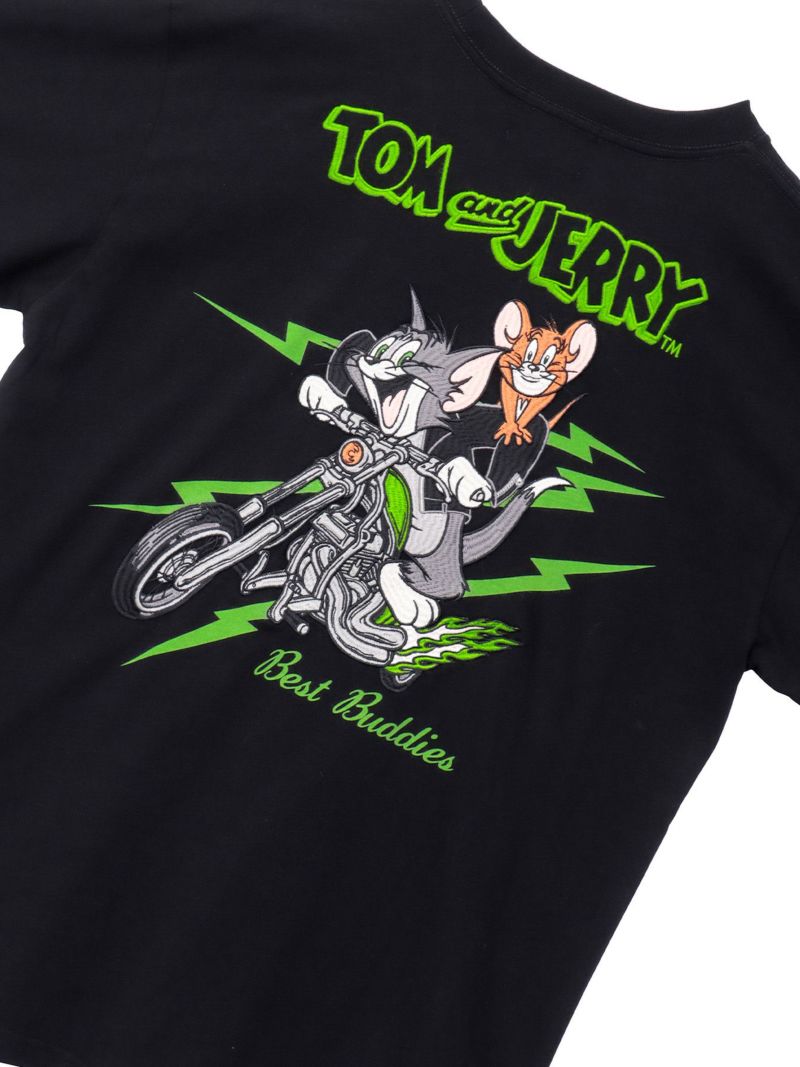 【NEVERMIND×TOM and JERRY】“バイカーズトム＆ジェリー”刺繍入りロンT〔別注：web限定カラー〕